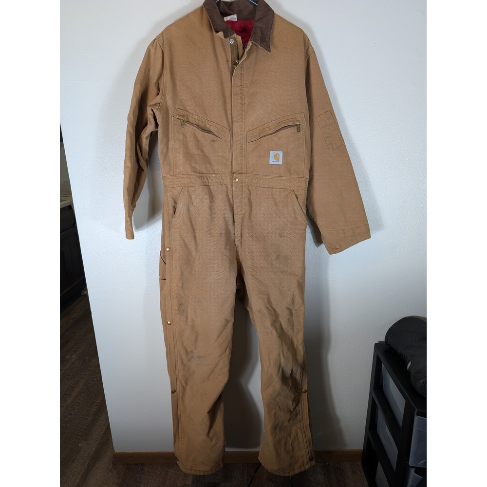 Vintage Men's 42R Carhartt 996QZ Brown Duck Canvas Quilted Coveralls USA Made